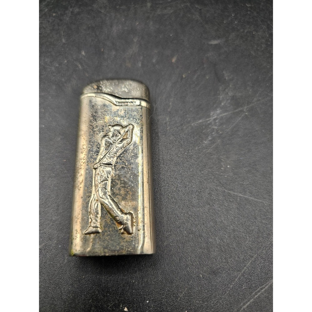 Vintage Golfer Relief Pocket Lighter Silver Tone Metal Gas Lighter No 241